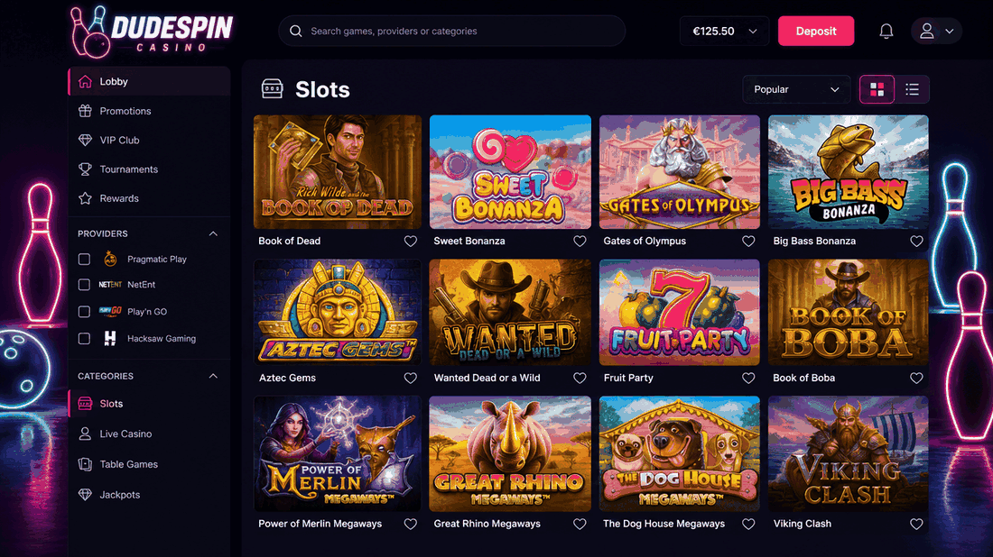 Dudespin games lobby