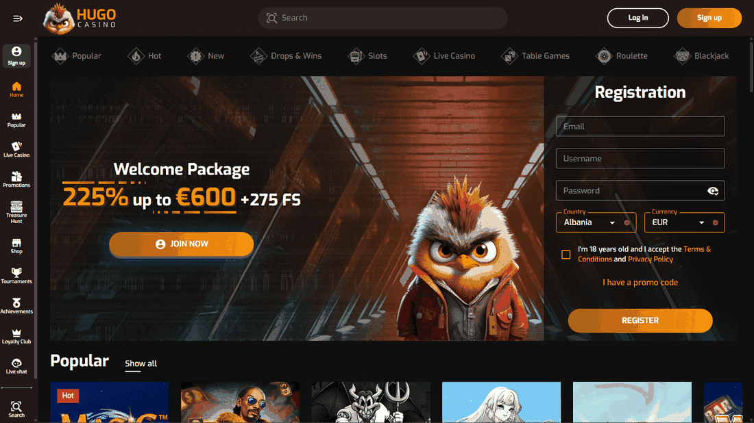 Hugo Casino homepage