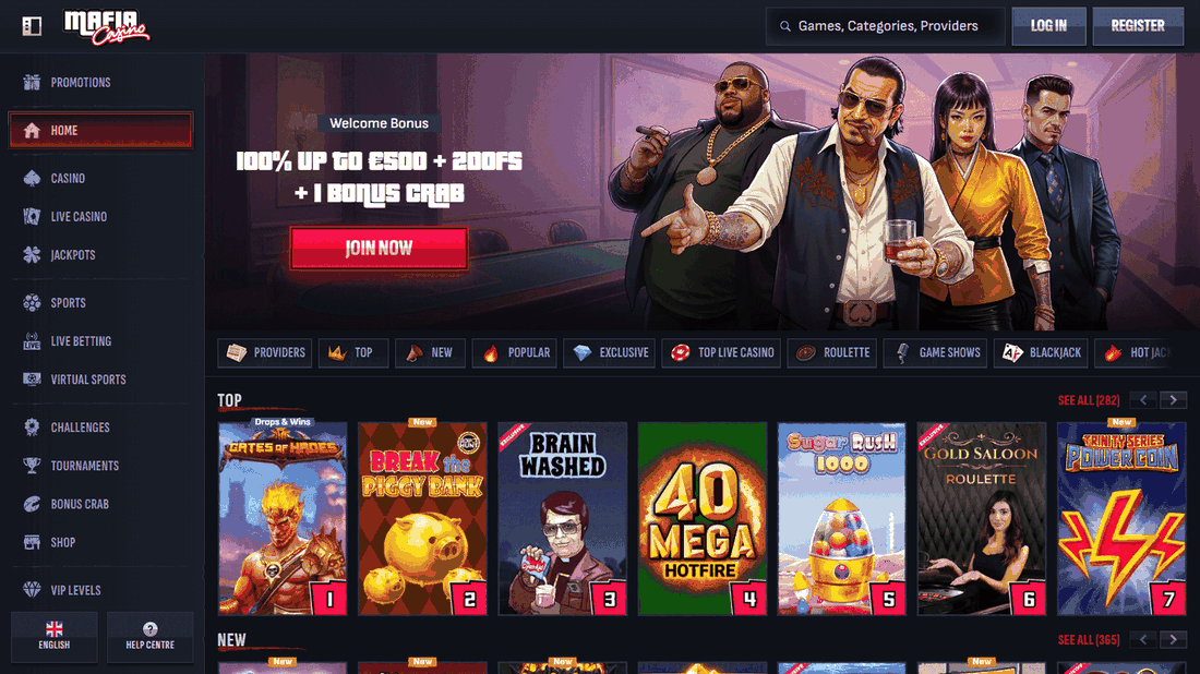 Mafia Casino homepage