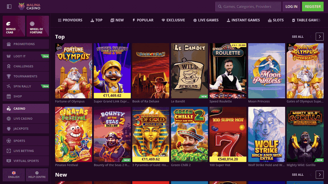 Malina Casino game gallery