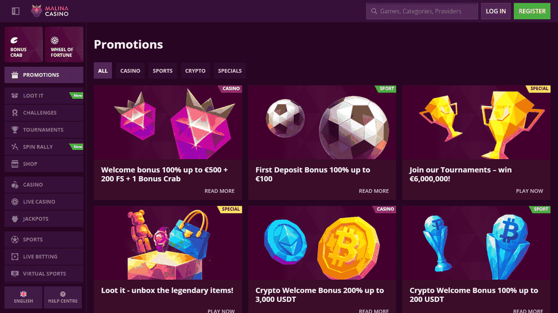 Malina Casino promotions