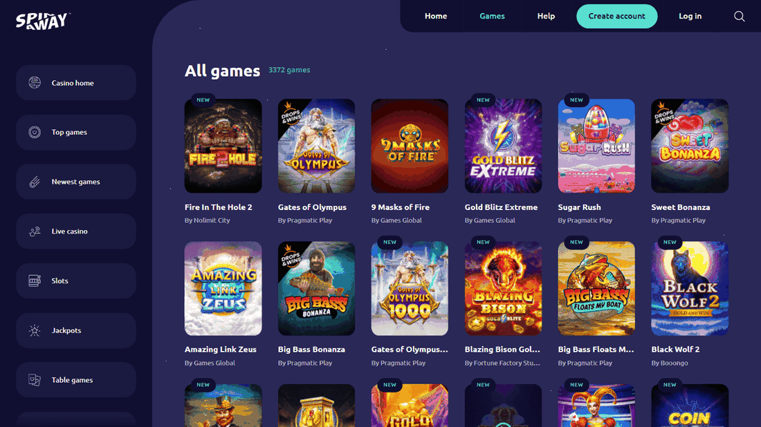 SpinAway Casino game lobby