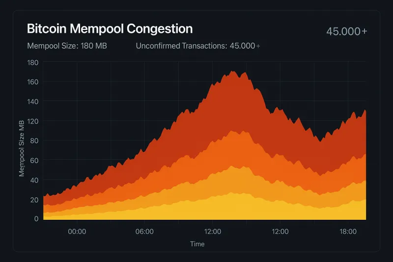 Bitcoin Mempool Congestion Graph showing the Bitcoin mempool with thousands of unconfirmed transactions
