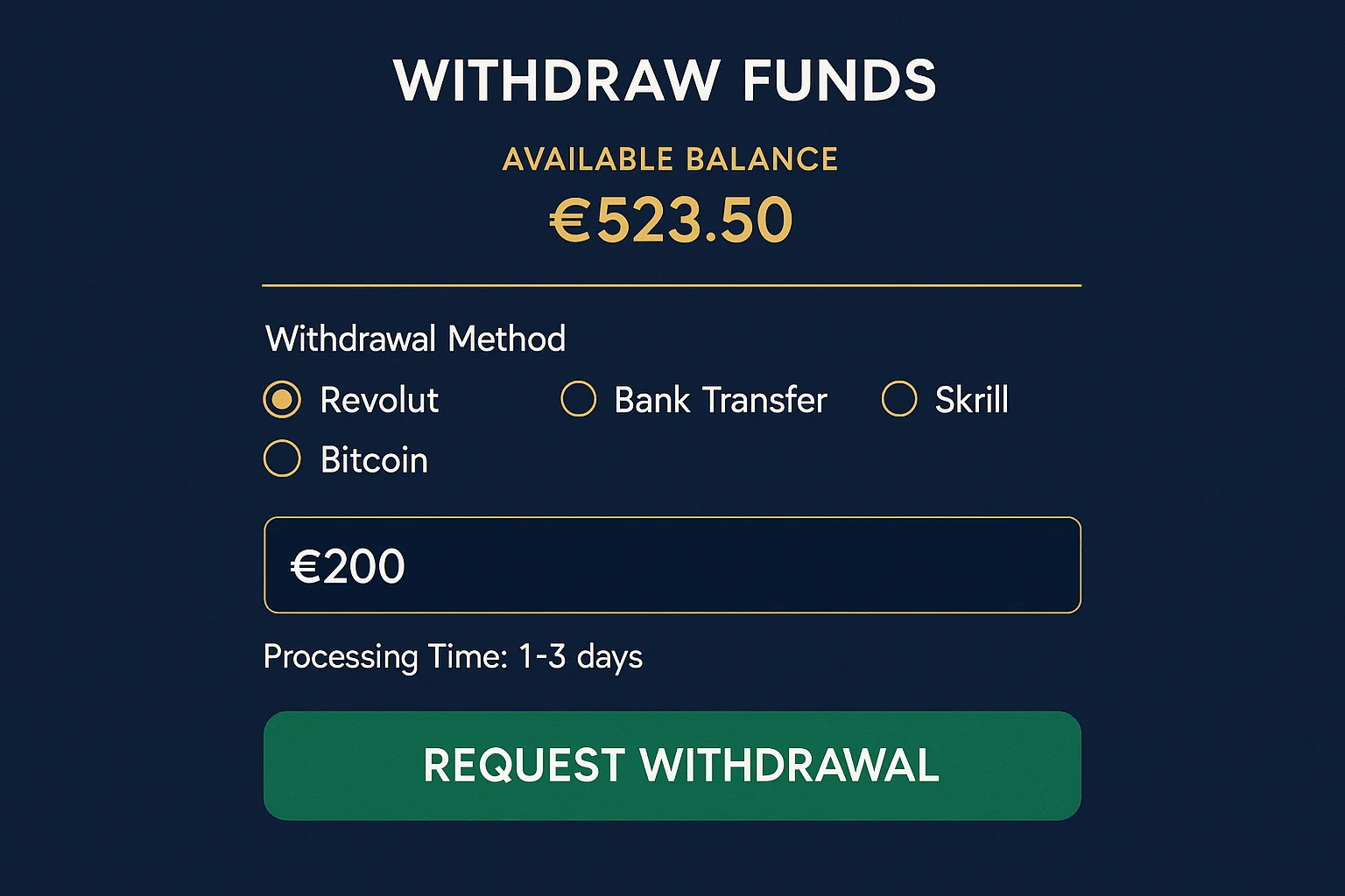 Casino Withdrawal Form Casino withdrawal page showing bank transfer option