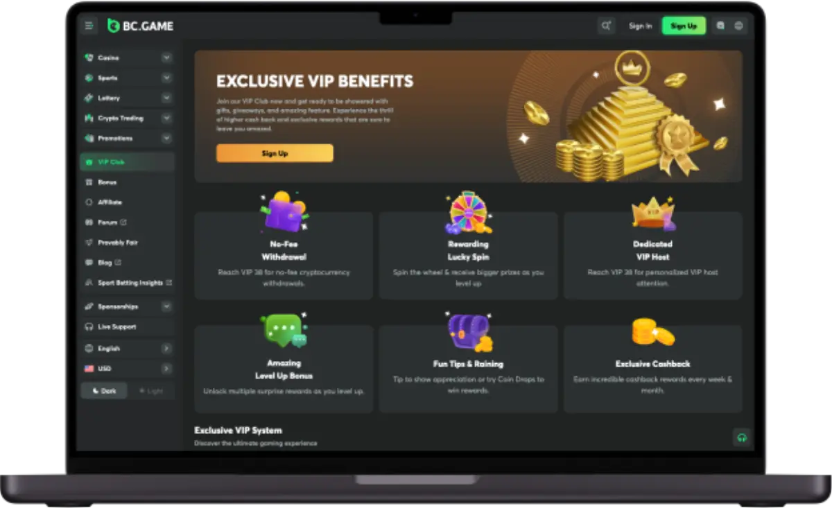 BC.Game cryptocurrency selection screen showing 100+ supported altcoins