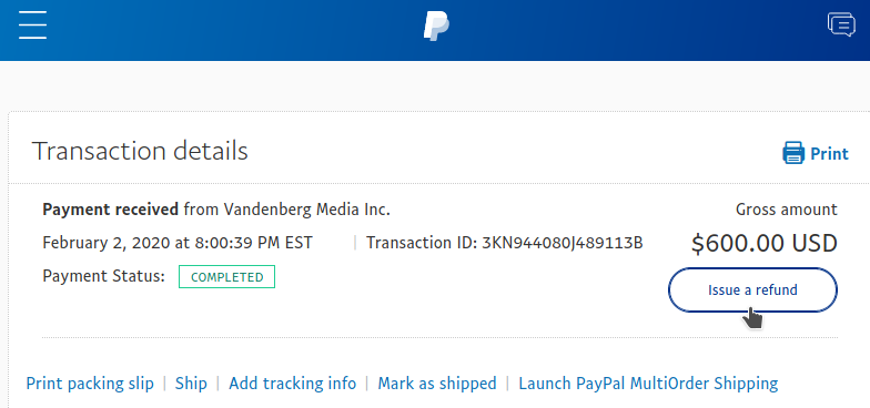 Paypal refund