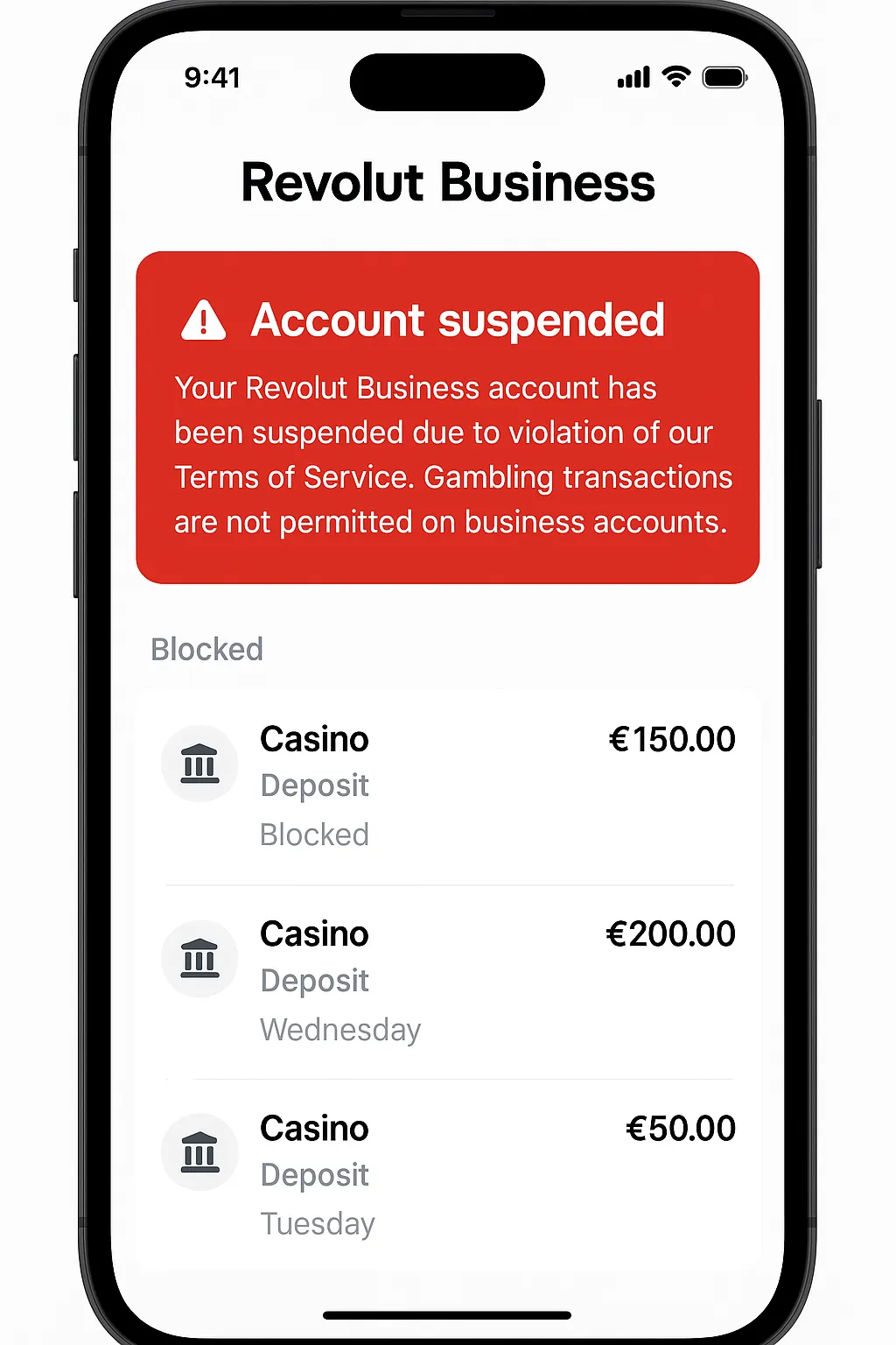 Revolut Business account suspended for casino transactions