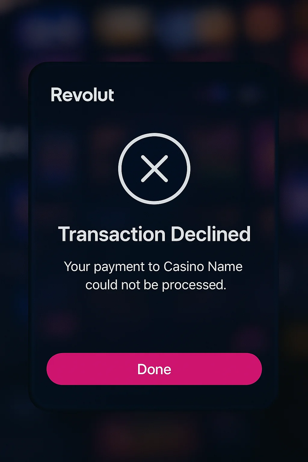 Revolut Transaction Declined Revolut notification showing declined casino transaction