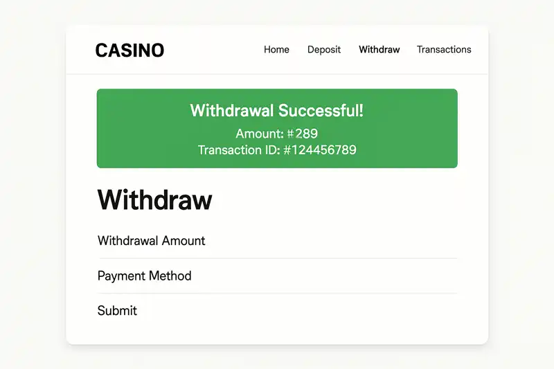 Successful casino withdrawal after completing wagering requirements