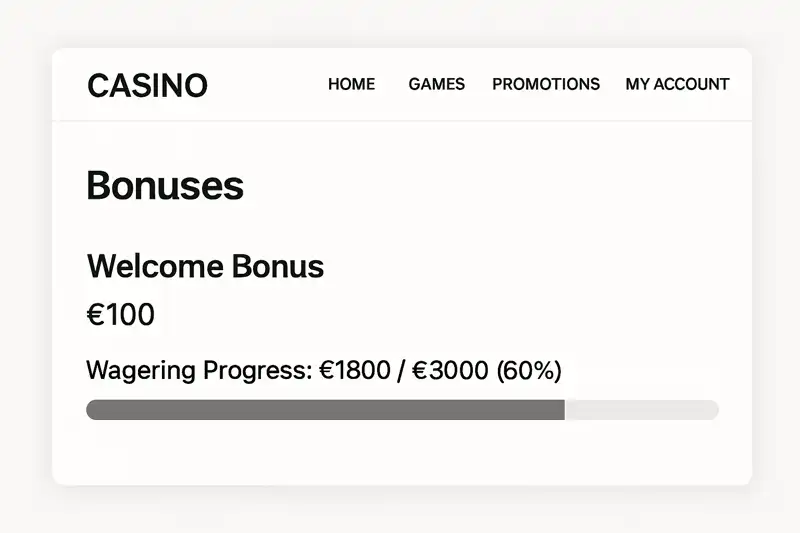 Wagering progress tracker showing 60% completion towards bonus clearance